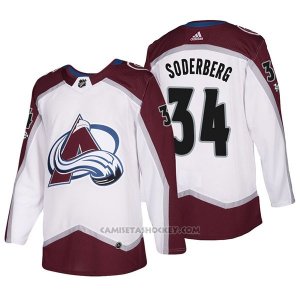 Camiseta Hockey Hombre Colorado Avalanche 34 Carl Soderberg 2018 Blanco