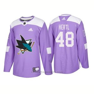 Camiseta Hockey Hombre Autentico San Jose Sharks 48 Tomas Hertl Hockey Fights Cancer 2018 Violeta