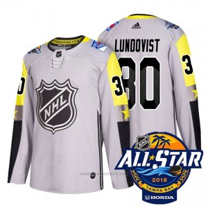 Camiseta Hockey Hombre New York Rangers 30 Henrik Lundqvist Gris 2018 All Star Autentico