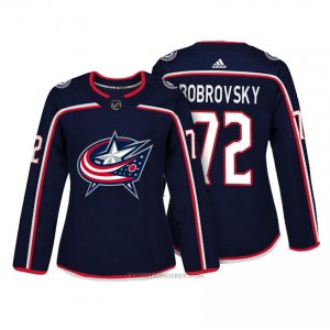 Camiseta Hockey Mujer Columbus Blue Jackets 72 Sergei Bobrovsky Azul Autentico Jugador