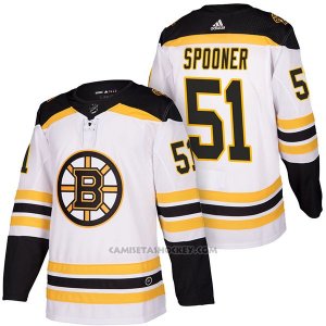 Camiseta Hockey Hombre Autentico Boston Bruins 51 Ryan Spooner 2018 Away Blanco