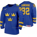 Camiseta Hockey Suecia Gabriel Landeskog Away 2020 IIHF World Junior Championships Azul