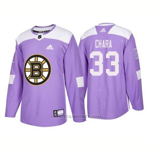 Camiseta Hockey Hombre Autentico Boston Bruins Zdeno Chara 2018 Hockey Fights Cancer Violeta