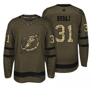 Camiseta Hockey Hombre Tampa Bay Lightning 31 Peter Budaj Verde Camo