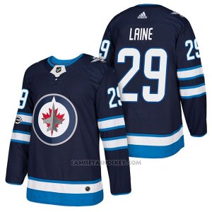 Camiseta Hockey Hombre Autentico Winnipeg Jets 29 Patrik Laine Home 2018 Azul