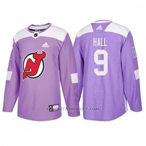 Camiseta New Jersey Devils Taylor Hall Hockey Fights Cancer Violeta
