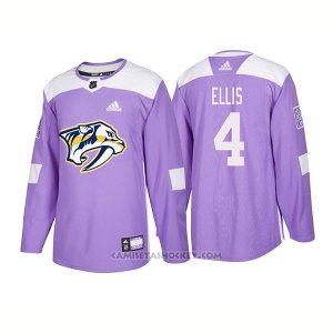 Camiseta Hockey Hombre Autentico Nashville Predators 4 Ryan Ellis Hockey Fights Cancer 2018 Violeta