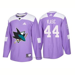 Camiseta Hockey Hombre Autentico San Jose Sharks 44 Marc Edouard Vlasic Hockey Fights Cancer 2018 Violeta