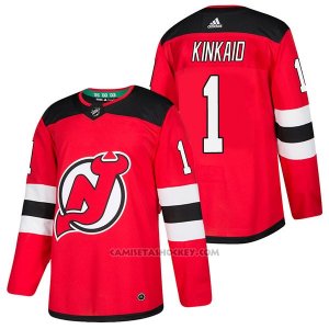 Camiseta Hockey Hombre Autentico New Jersey Devils 1 Keith Kinkaid Home 2018 Rojo