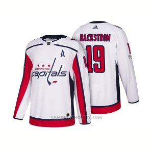 Camiseta Hockey Hombre Washington Capitals 19 Nicklas Backstrom Centennial Patch 2018 Blanco
