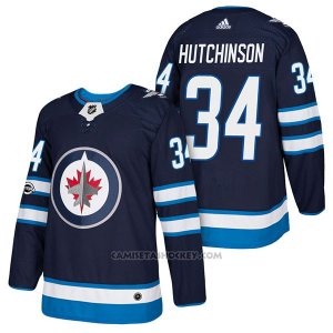 Camiseta Hockey Hombre Autentico Winnipeg Jets 34 Michael Hutchinson Home 2018 Azul