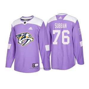 Camiseta Hockey Hombre Autentico Nashville Predators 76 P.k. Subban Hockey Fights Cancer 2018 Violeta