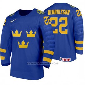 Camiseta Hockey Suecia Karl Henriksson Away 2020 IIHF World Junior Championship Azul