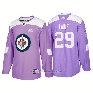 Camiseta Hockey Hombre Autentico Winnipeg Jets 29 Patrik Laine Hockey Fights Cancer 2018 Violeta