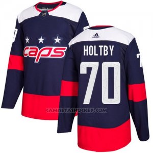 Camiseta Hockey Hombre Washington Capitals 70 Braden Holtby Azul Autentico 2018 Stadium Series Stitched