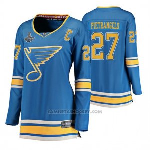 Camiseta Hockey Mujer St. Louis Blues Alex Pietrangelo 2019 Stanley Cup Campeones Alternato Azul