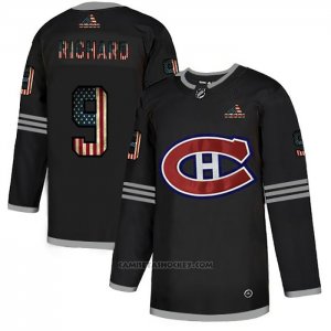 Camiseta Hockey Montreal Canadiens Maurice Richard 2020 USA Flag Negro