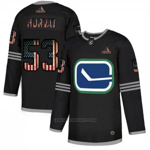 Camiseta Hockey Vancouver Canucks Bo Horvat 2020 USA Flag Negro