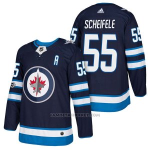 Camiseta Hockey Hombre Autentico Winnipeg Jets 55 Mark Scheifele Home 2018 Azul