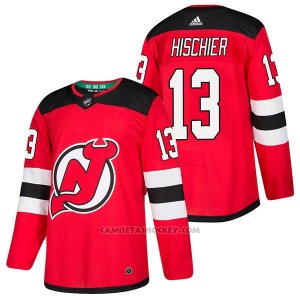 Camiseta Hockey Hombre Autentico New Jersey Devils 13 Nico Hischier Home 2018 Rojo