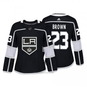 Camiseta Hockey Mujer Los Angeles Kings 23 Dustin Marron Negro Autentico Jugador