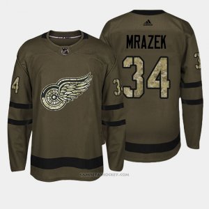 Camiseta Hockey Hombre Detroit Red Wings 34 Petr Mrazek Verde Salute To Service