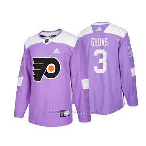 Camiseta Hockey Hombre Autentico Philadelphia Flyers 3 Radko Gudas Hockey Fights Cancer 2018 Violeta