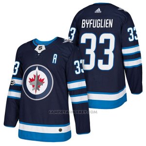Camiseta Hockey Hombre Autentico Winnipeg Jets 33 Dustin Byfuglien Home 2018 Azul