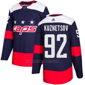 Camiseta Hockey Hombre Washington Capitals 92 Evgeny Kuznetsov Azul Autentico 2018 Stadium Series Stitched