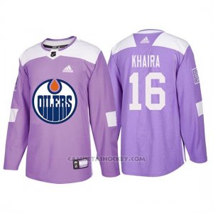 Camiseta Edmonton Oilers Jujhar Khaira Hockey Fights Cancer Violeta