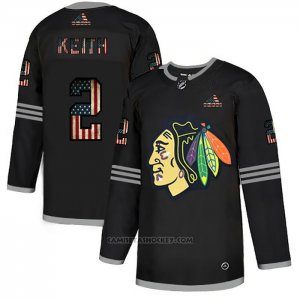 Camiseta Hockey Chicago Blackhawks Duncan Keith 2020 USA Flag Negro