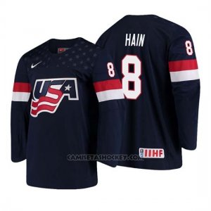 Camiseta USA Team Gavin Hain 2018 Iihf World Championship Jugador Azul