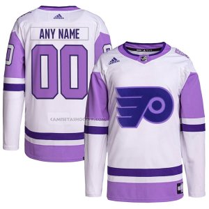 Camiseta Hockey Philadelphia Flyers Personalizada Fights Cancer Autentico Blanco Violeta