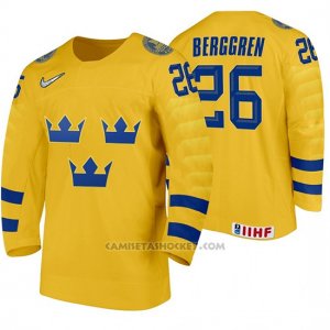 Camiseta Hockey Suecia Jonatan Berggren Home 2020 IIHF World Junior Championship Amarillo