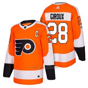 Camiseta Hockey Hombre Autentico Philadelphia Flyers 28 Claude Giroux Home Captain 2018 Naranja