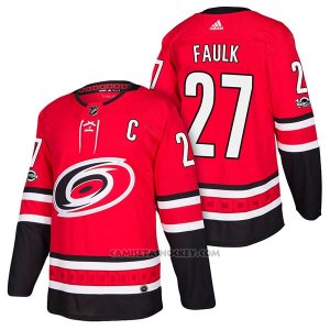 Camiseta Hockey Hombre Autentico Carolina Hurricanes 27 Justin Faulk Home 2018 Rojo