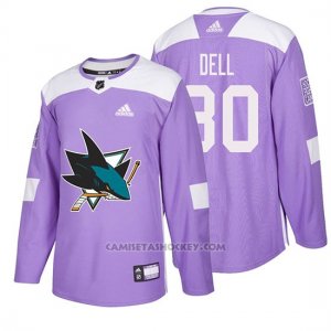 Camiseta San Jose Sharks Aaron Dell Hockey Fights Cancer Violeta