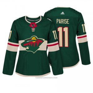 Camiseta Hockey Mujer Minnesota Wild 11 Zach Parise Verde Autentico Jugador