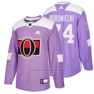 Camiseta Ottawa Senators Mark Borowiecki Hockey Fights Cancer Violeta