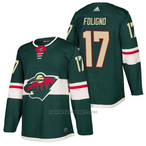 Camiseta Hockey Hombre Autentico Minnesota Wild 17 Marcus Foligno Home 2018 Verde