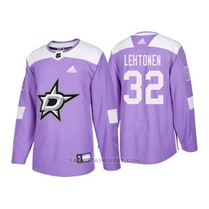 Camiseta Hockey Hombre Autentico Dallas Stars 32 Kari Lehtonen Hockey Fights Cancer 2018 Violeta