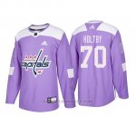Camiseta Washington Capitals Braden Holtby 2018 Adidas Autentico Hockey Fights Cancer Violeta