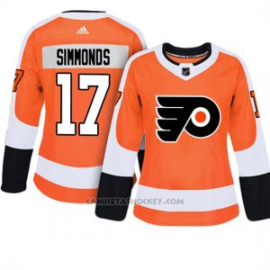 Camiseta Mujer Flyers 17 Wayne Simmonds Adizero Jugador Home Naranja