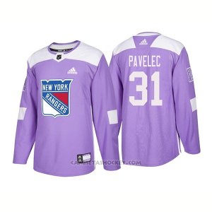 Camiseta Hockey Hombre Autentico New York Rangers 31 Ondrej Pavelec Hockey Fights Cancer 2018 Violeta