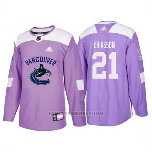 Camiseta Vancouver Canucks Loui Eriksson Hockey Fights Cancer Violeta