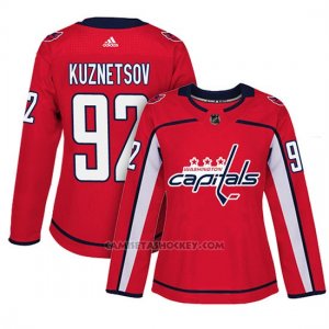 Camiseta Mujer Washington Capitals 92 Evgeny Kuznetsov Adizero Jugador Home Rojo