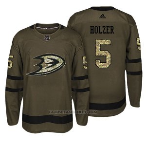 Camiseta Hockey Hombre Anaheim Ducks 5 Korbinian Holzer Verde Camo