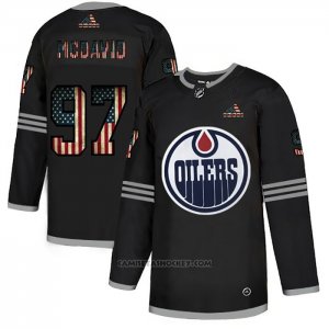 Camiseta Hockey Edmonton Oilers Connor Mcdavid 2020 USA Flag Negro