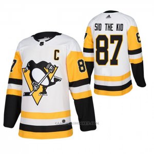 Camiseta Hockey Pittsburgh Penguins Sidney Crosby Nickname Sid The Kid Away Autentico Blanco