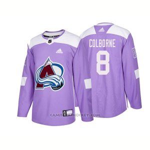 Camiseta Hockey Hombre Autentico Colorado Avalanche 8 Joe Colborne Hockey Fights Cancer 2018 Violeta